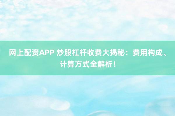 网上配资APP 炒股杠杆收费大揭秘：费用构成、计算方式全解析！