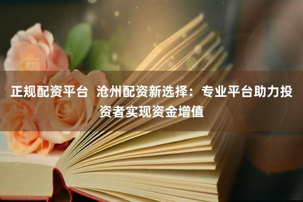 正规配资平台  沧州配资新选择：专业平台助力投资者实现资金增值