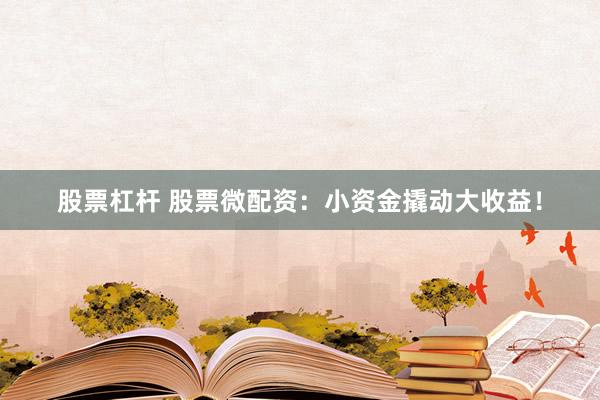 股票杠杆 股票微配资：小资金撬动大收益！