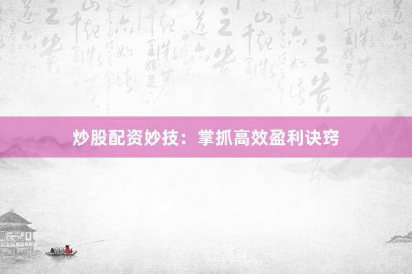 炒股配资妙技：掌抓高效盈利诀窍