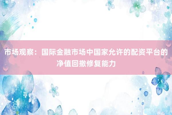 市场观察：国际金融市场中国家允许的配资平台的净值回撤修复能力